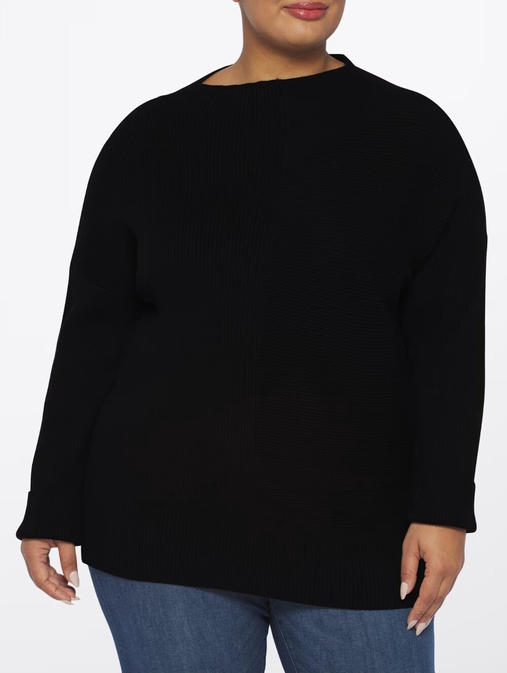 Black Liza Mixed Stitch Ribbed Chunky Mock Neck Sweater Asymmetrical 3x NWT